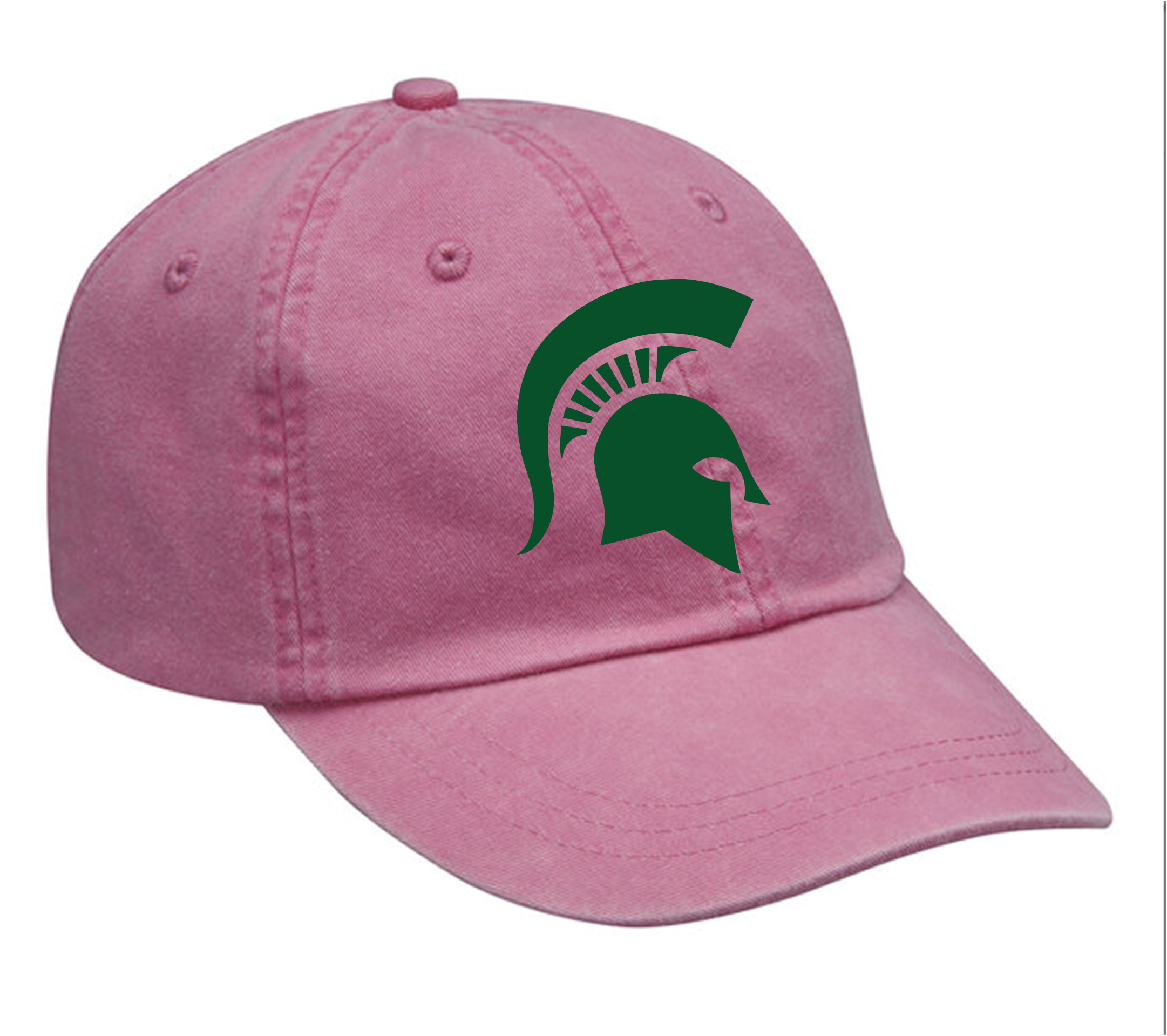 Pink Baseball Hat with Green Spartan Head